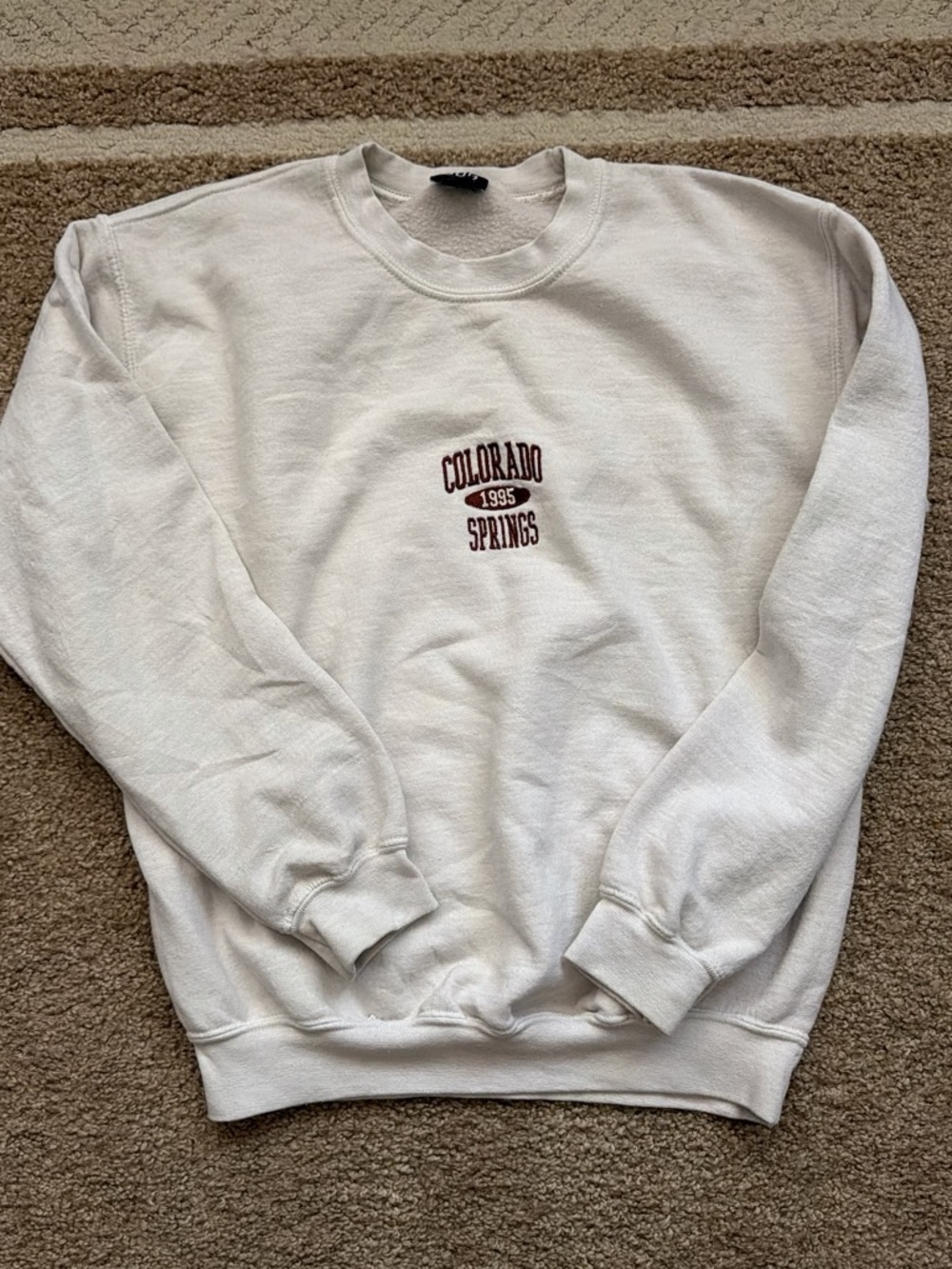 BDG White Crewneck Sweatshirt with Maroon Colorado Springs Embroidery
